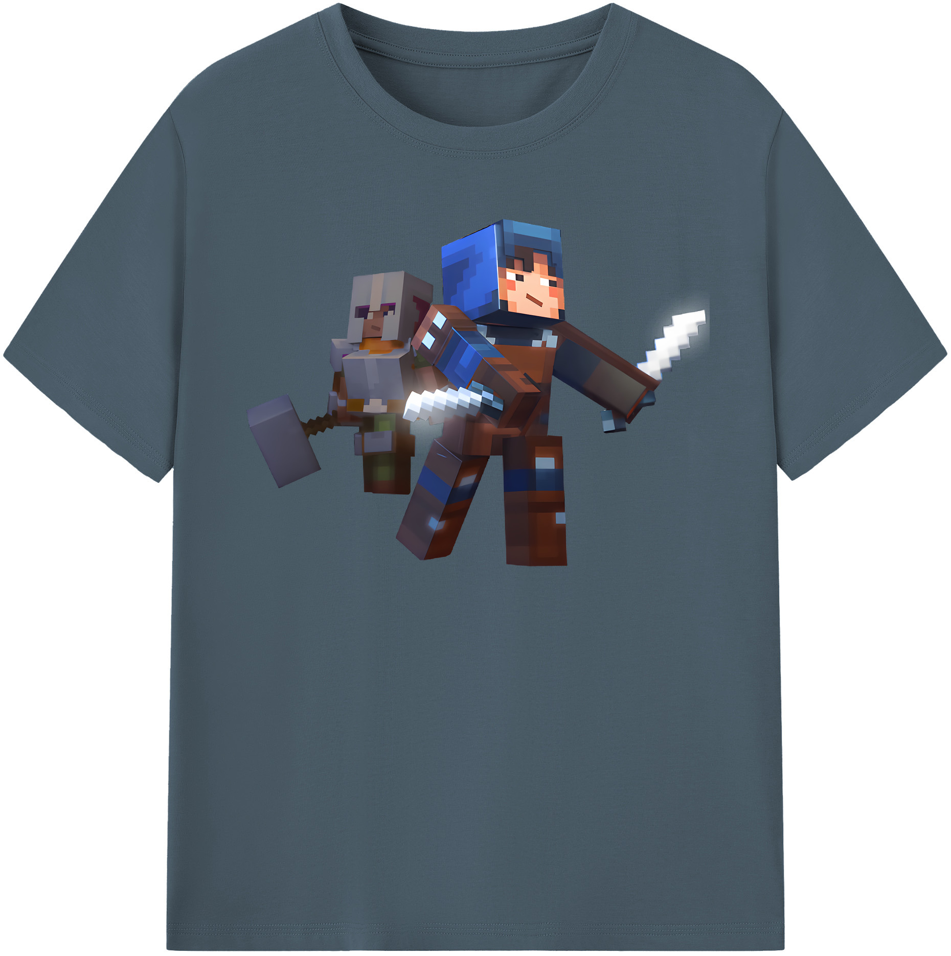 （画像用） マインクラフト ブロックの世界 Minecraft MC Block world 綿100％半袖Tシャツ（フロントプリント）